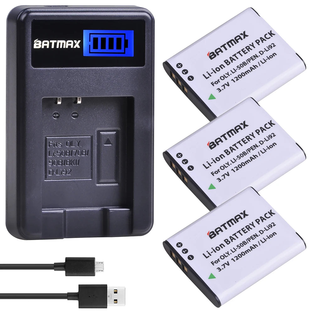 Batterie Batmax Li-50B Li 50B D-LI92 + chargeur pour Olympus SP 810 800UZ u6010 u6020 u9010 SZ14 SZ16 D755 u1010 SZ30 SZ20