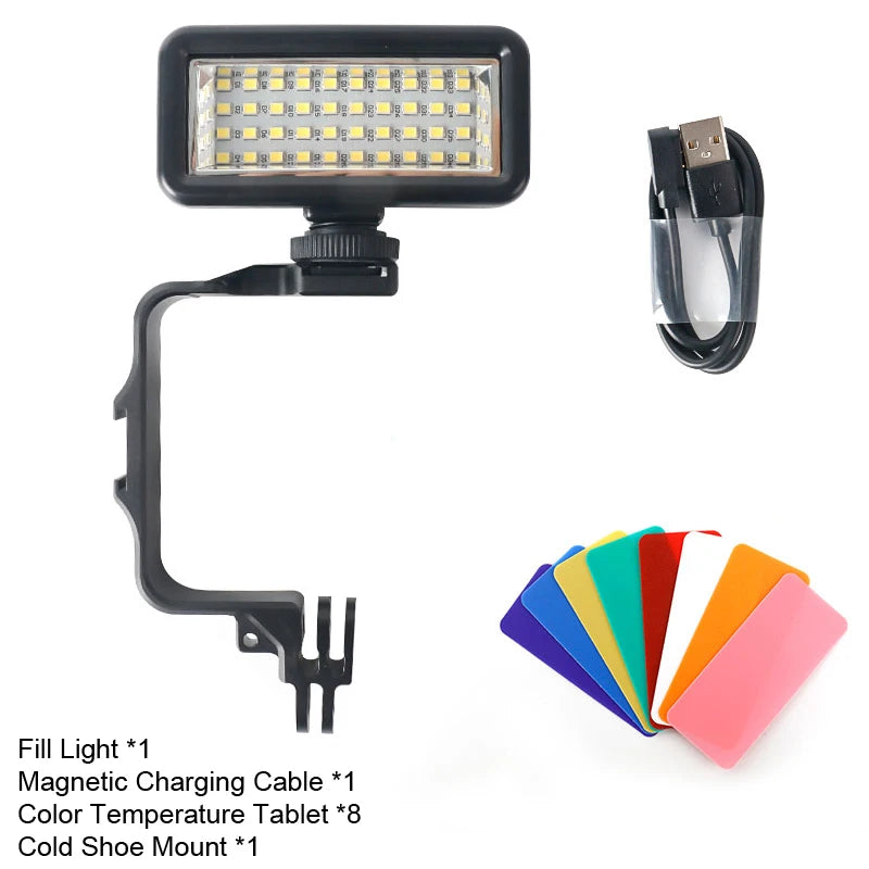 Lampe de plongée vidéo Led étanche, lampe sous-marine 40M pour GoPro 13 12 11 10 Sjcam Yi DJI Osmo, caméra d'action