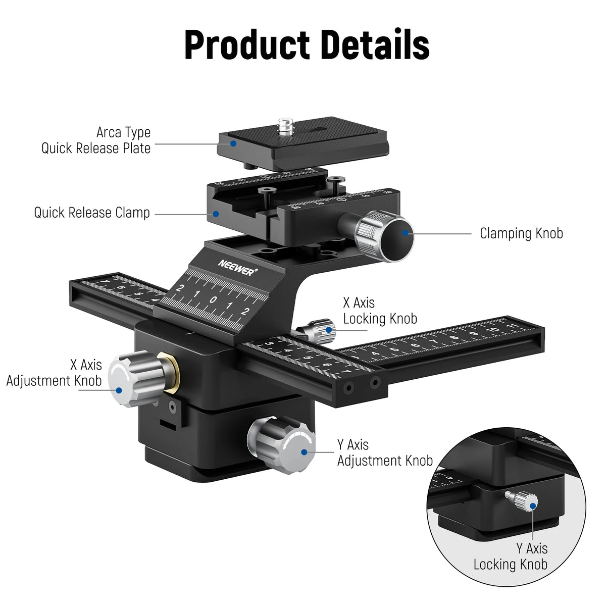 veetalee Rail de mise au point macro à 4 voies en aluminium avec plaque à dégagement
