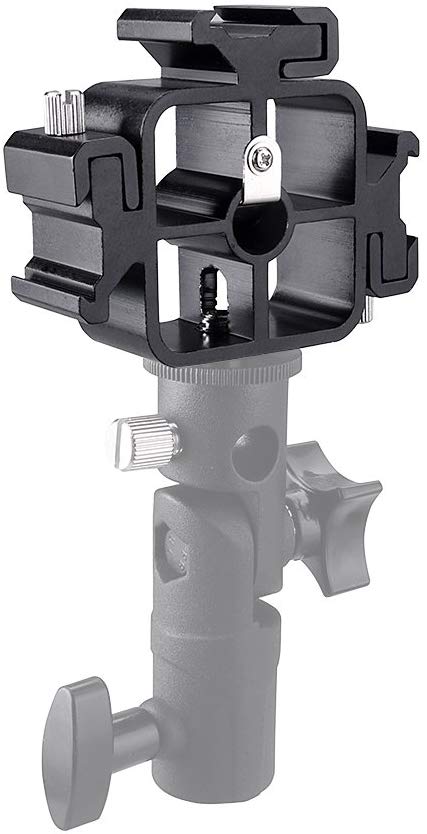 Support 3 en 1 pour fixer 3 flashs à un trépied + 1 parapluie réflecteur