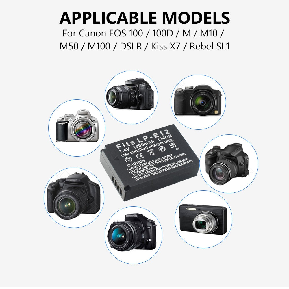 2* Batterie générique PULUZ LP-E12 pour canon 100D M10 M50 M100 KISS X7 Rebel SL1