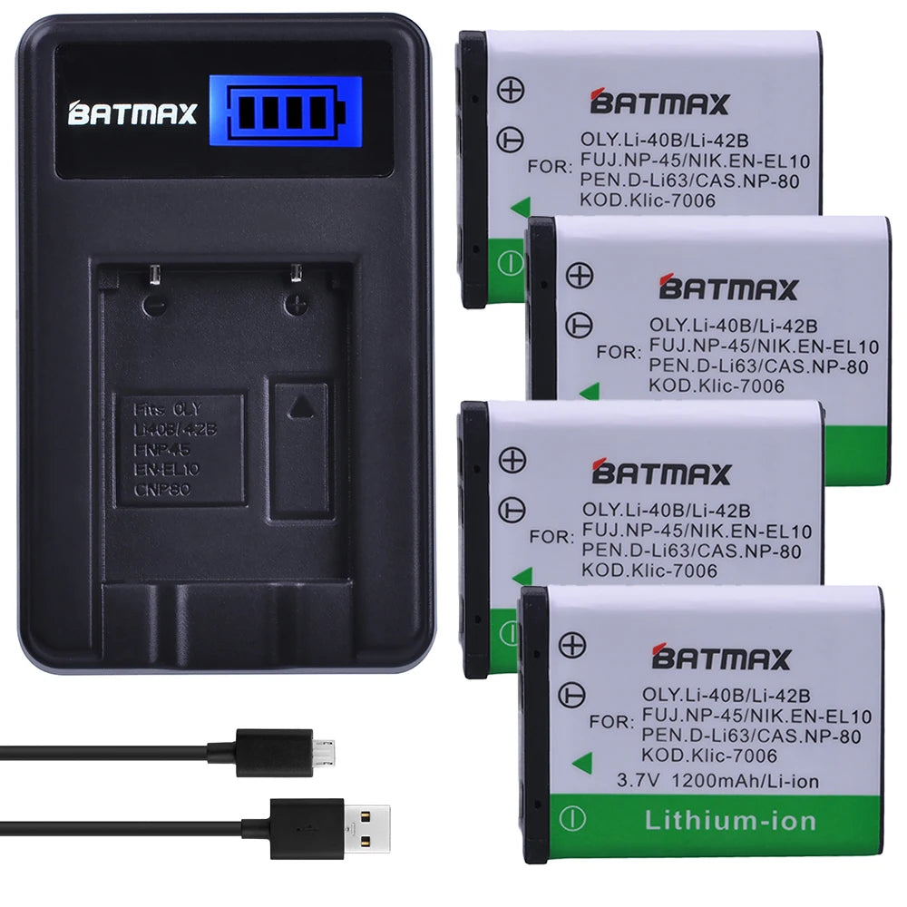 Batterie Batmax Li-40B NP-45 1200mAh + Chargeur pour Olympus Li 40B Li-42B pour FUJIFILM NP-45 NP-45S NP-45A 45B EN-EL10