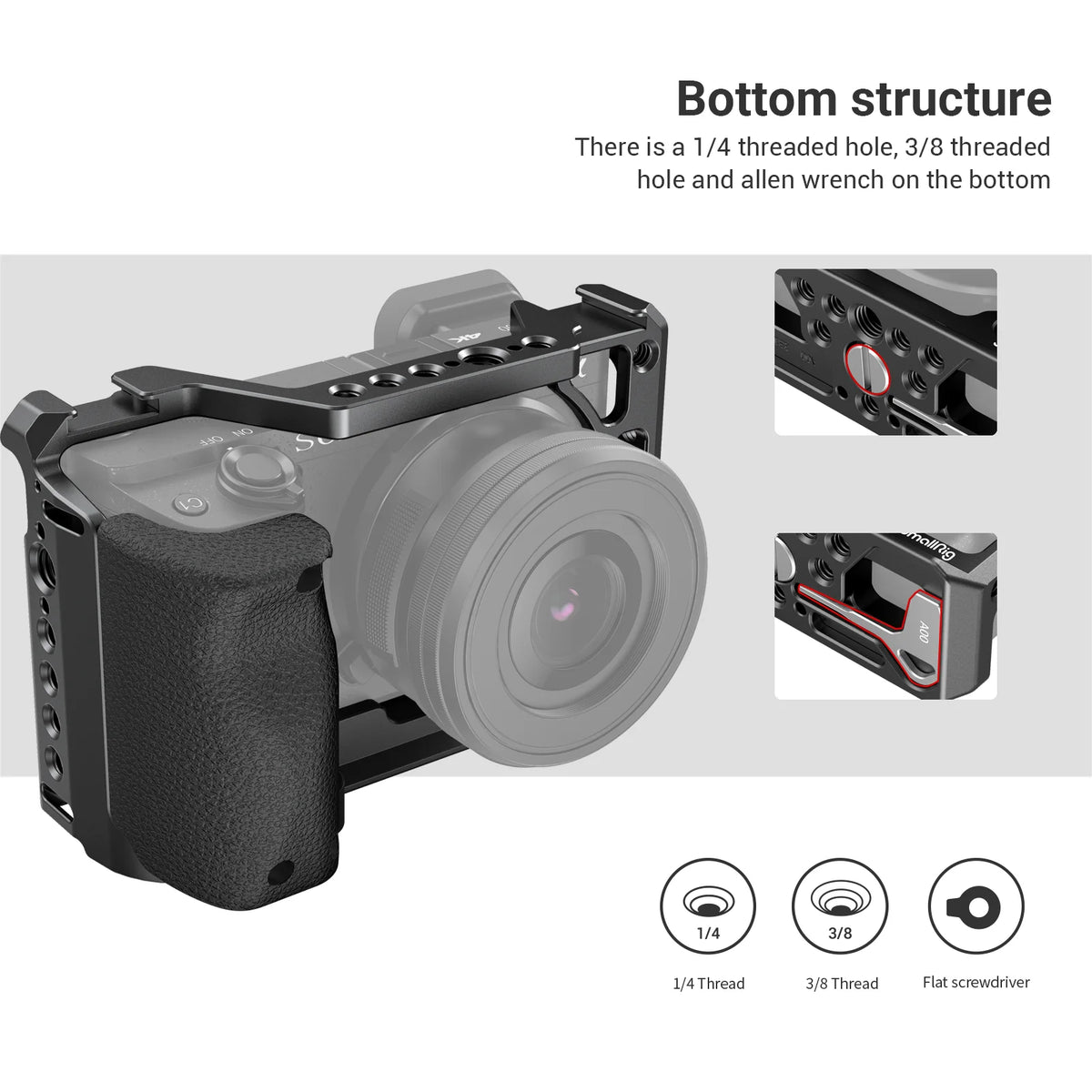 Cage SmallRig 3164 pour Sony A6100 / A6300/ A6400 - avec poignée en Silicone