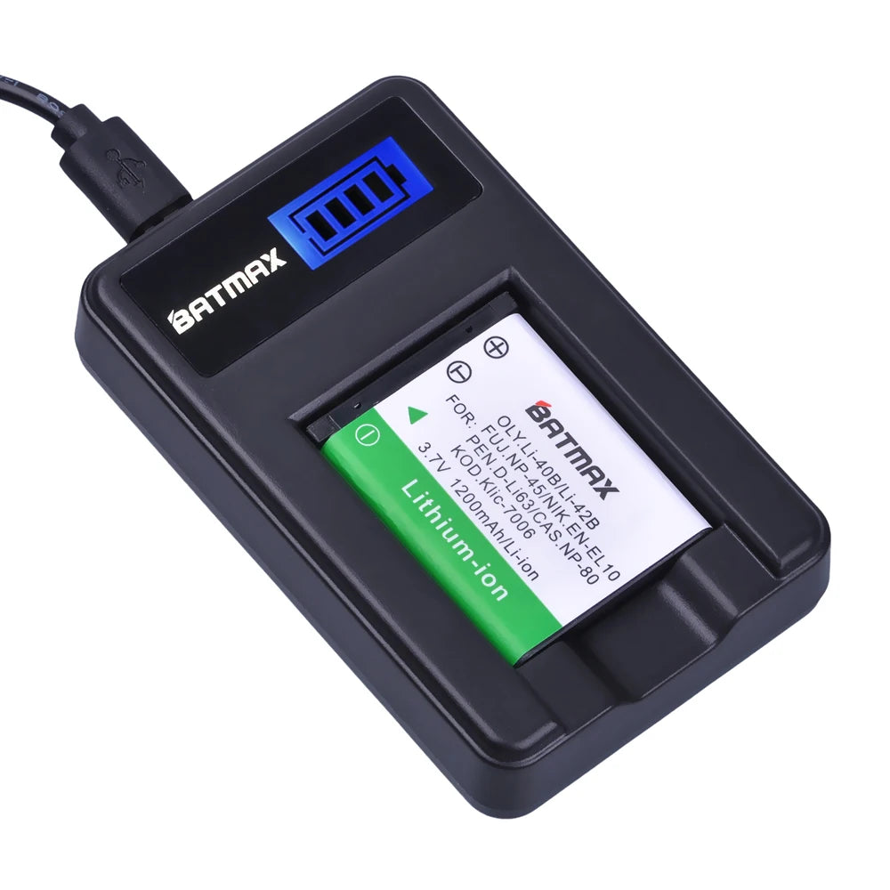 Batterie Batmax Li-40B NP-45 1200mAh + Chargeur pour Olympus Li 40B Li-42B pour FUJIFILM NP-45 NP-45S NP-45A 45B EN-EL10