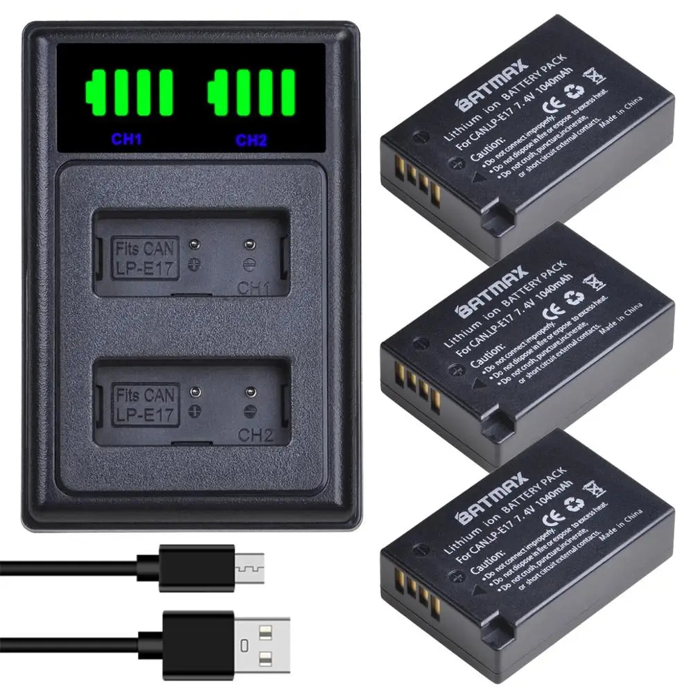 Batterie + chargeur double Batmax LP-E17 LPE17 LP E17 pour Canon EOS R8 R10 RP R50 200D 250D M3 M5 M6 750D 760D T6s 800D T8i