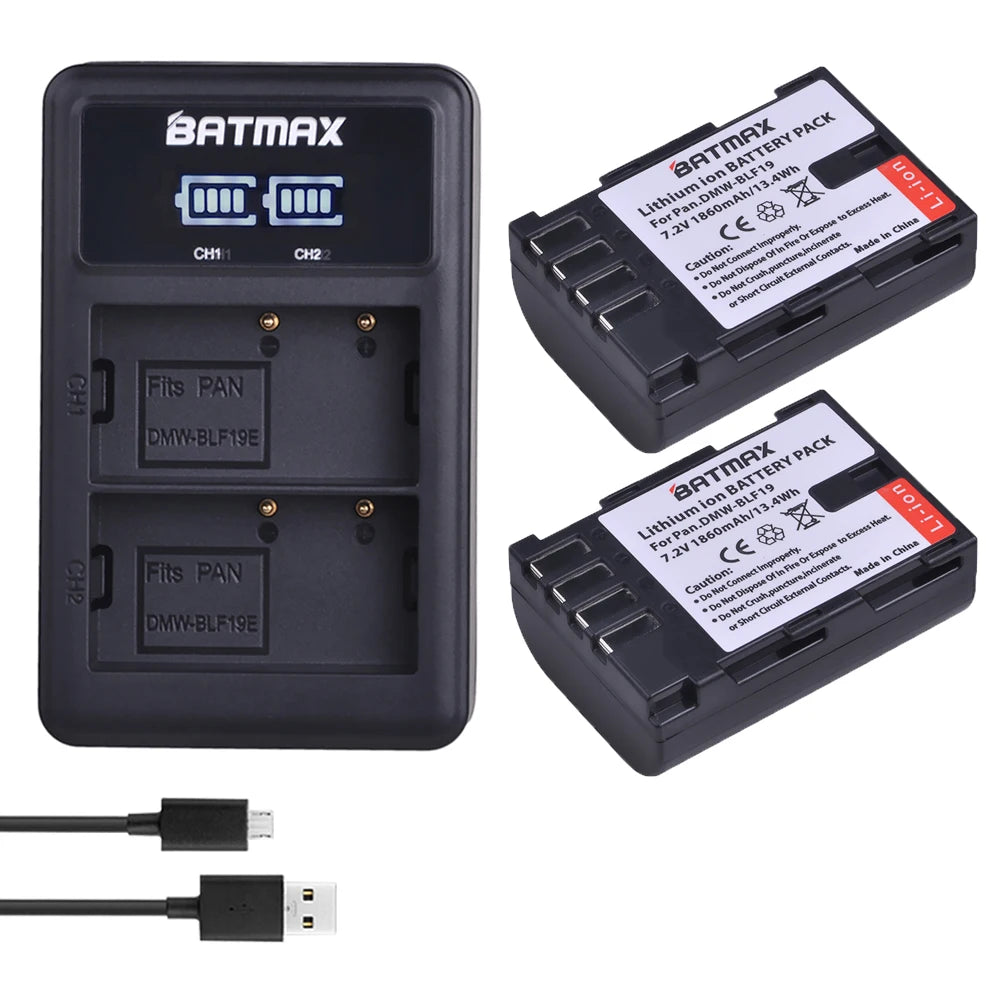 Batterie Batmax DMW-BLF19 DMW BLF19 DMW-BLF19e + chargeur LED USB pour Panasonic Lumix GH3 GH4 GH5 DMW-BLF19PP
