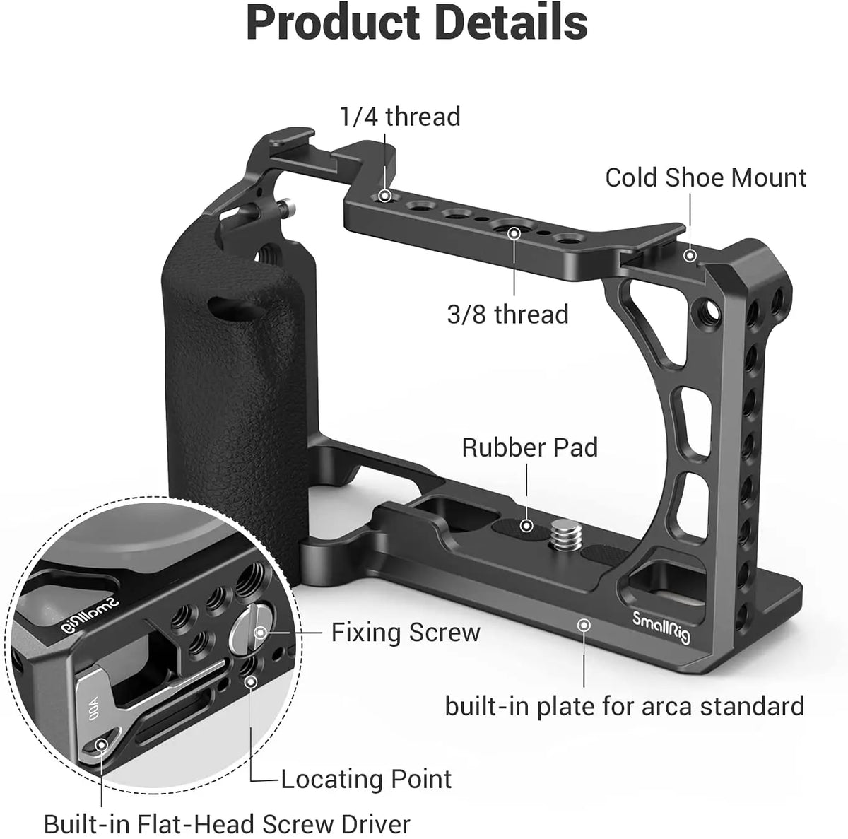 Cage SmallRig 3164 pour Sony A6100 / A6300/ A6400 - avec poignée en Silicone