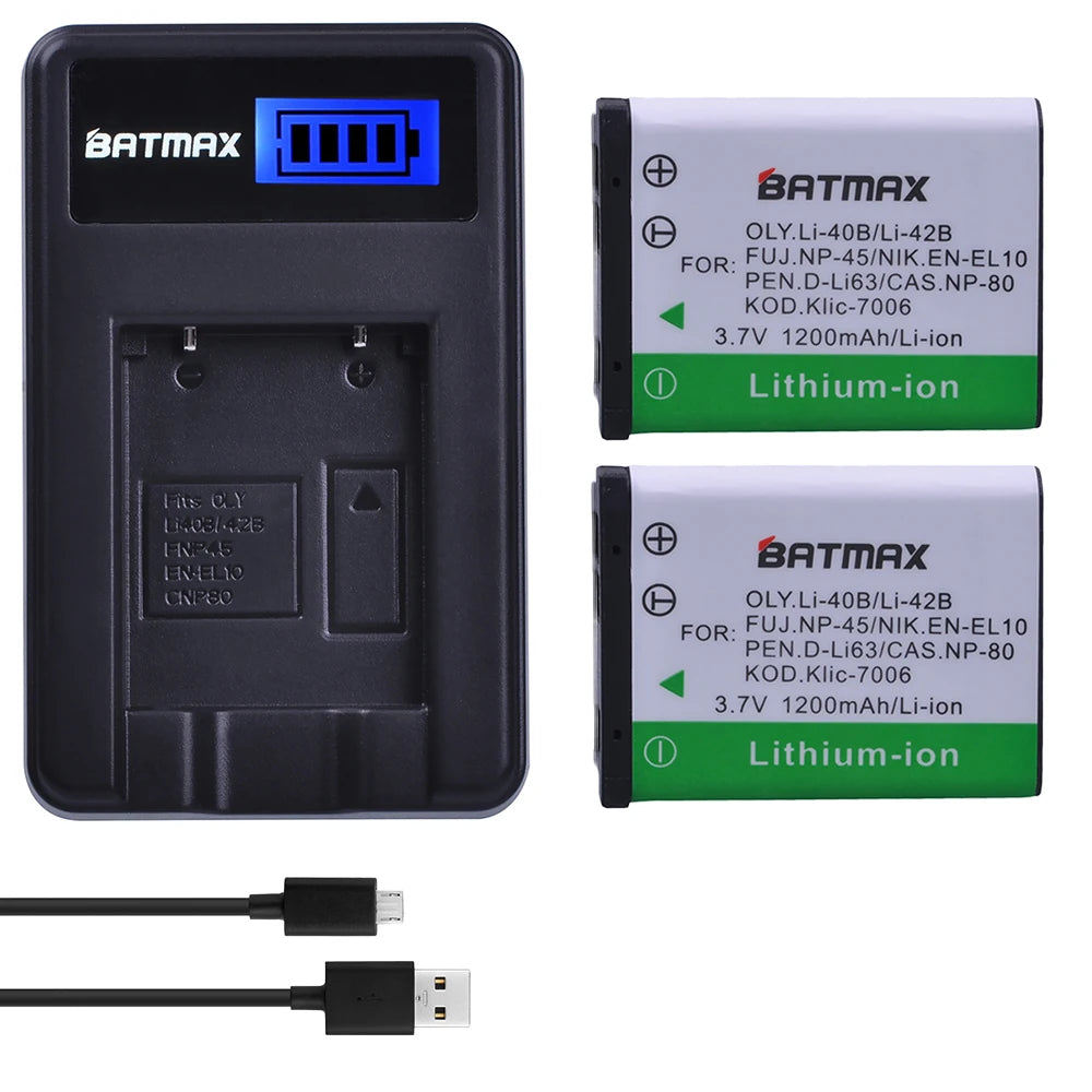 Batterie Batmax Li-40B NP-45 1200mAh + Chargeur pour Olympus Li 40B Li-42B pour FUJIFILM NP-45 NP-45S NP-45A 45B EN-EL10