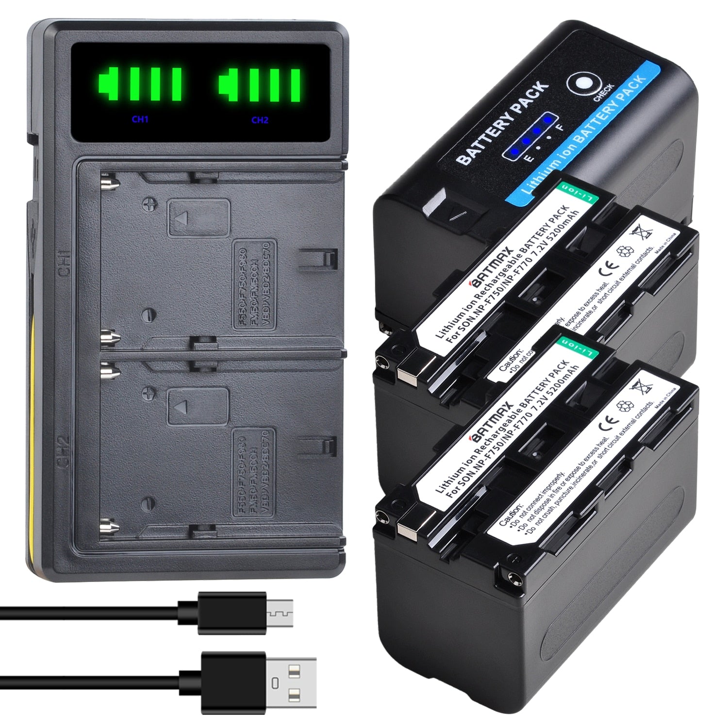 Batteries NP-F750 Batmax 4X 5200mAh pour sony NP F750 F730 F770 avec indicateur LED de puissance + chargeur double LCD pour Sony CCD-TRV215 CCD-TR917