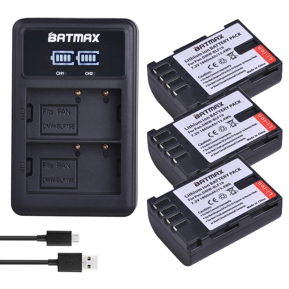 Batterie Batmax DMW-BLF19 DMW BLF19 DMW-BLF19e + chargeur LED USB pour Panasonic Lumix GH3 GH4 GH5 DMW-BLF19PP
