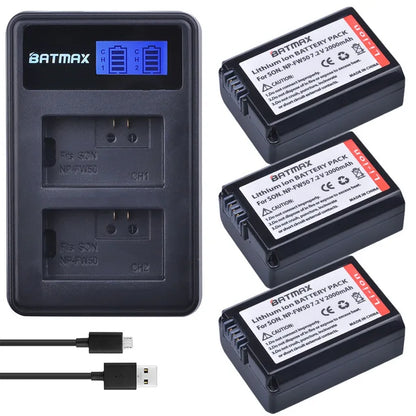 Batterie Batmax 2000mAh NP-FW50 NPFW50 + chargeur LCD double USB pour Sony NEX-7 NEX-5R NEX-F3 NEX-3D Alpha a5000 a6000 a7ii a7rii...
