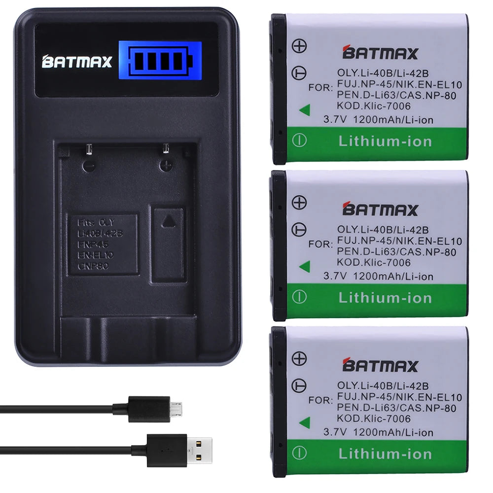 Batterie Batmax Li-40B NP-45 1200mAh + Chargeur pour Olympus Li 40B Li-42B pour FUJIFILM NP-45 NP-45S NP-45A 45B EN-EL10