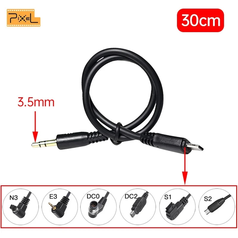 Cable Pixel de 30 cm per a connexió del disparador de control remot DC0 DC2 N3 E3 S1 S2 Cable per a càmera Canon Nikon Sony TW-283 T9