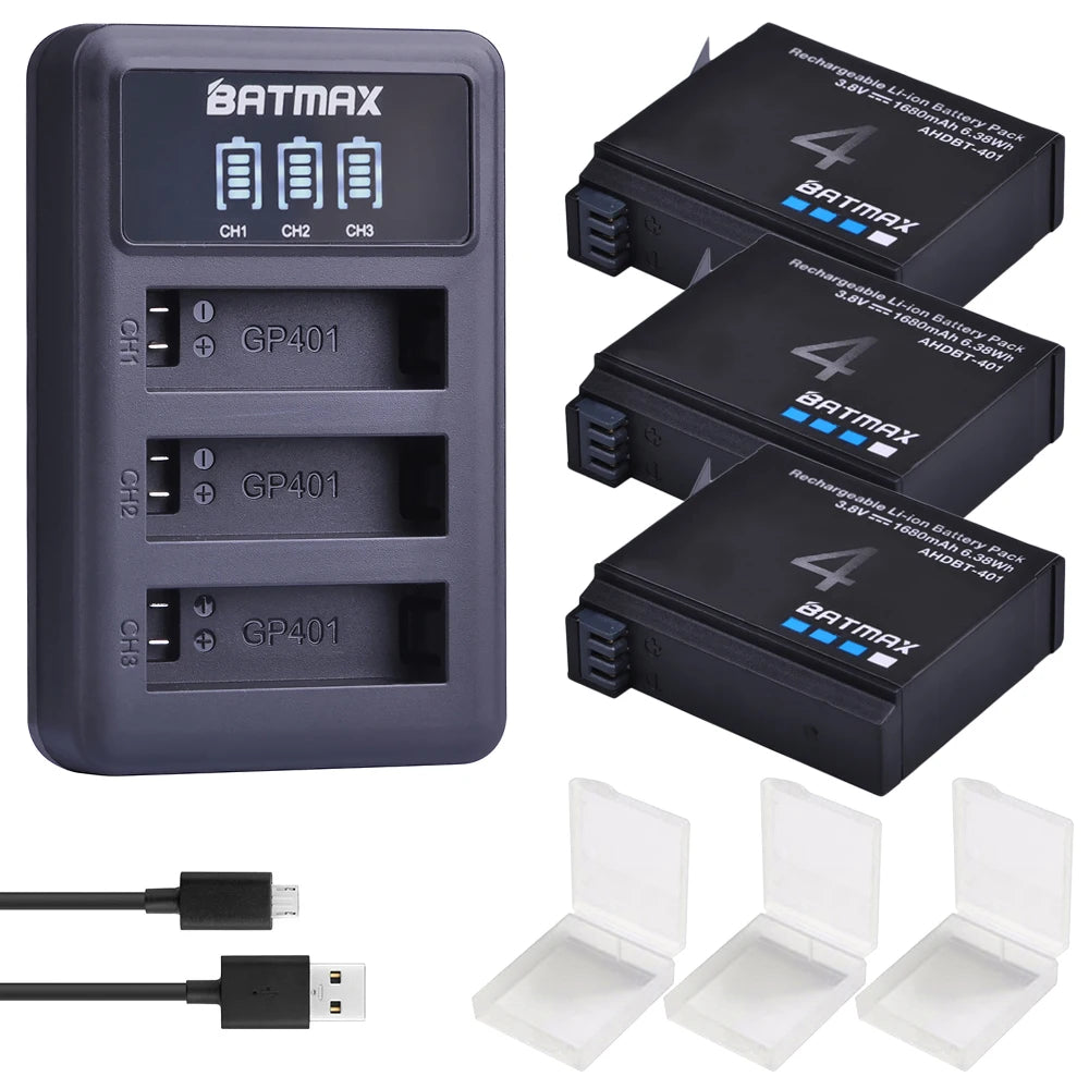 Batterie Batmax 1680mAh pour Gopro Hero 4 + chargeur 3-Slots
