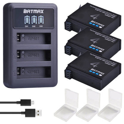 Batterie Batmax 1680mAh pour Gopro Hero 4 + chargeur 3-Slots