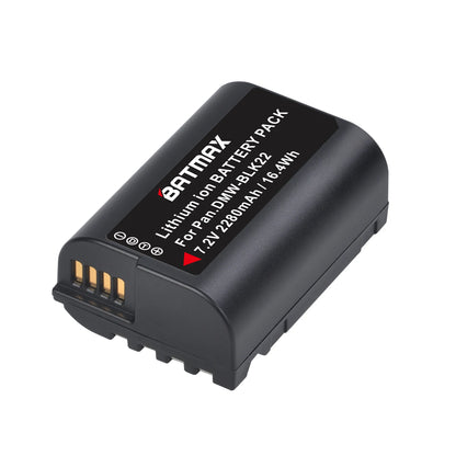 Batterie Batmax DMW-BLK22 BLK22 2280mAh + chargeur double pour Panasonic LUMIX DC-S5, DC-S5K, GH5 II, GH6, S5M2, S5M2X, GH5M2