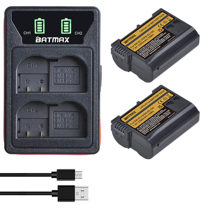 Batterie Batmax 2280mAh EN-EL15C+ chargeur double LED USB pour Nikon Z5,Z6,Z6 II,Z7,Z7II D600 D610 D600E D800 D810 D800E D850