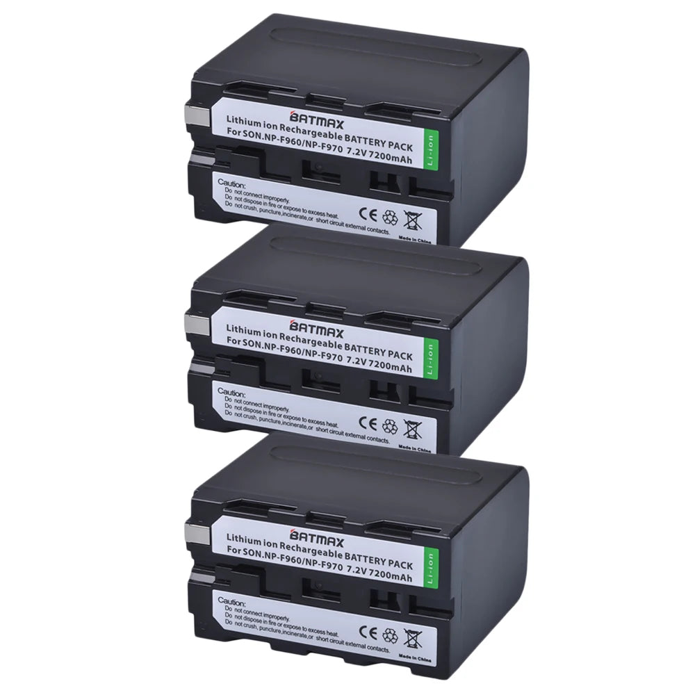 Batterie Batmax 7200mAh NP-F970 NP-F960 F960 F970 pour Sony NP-F550 NP-F750 PLM-100 CCD-TRV35 MVC-FD91 MC1500C pour lumière vidéo LED