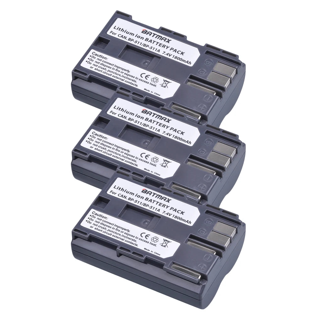 Batterie Batmax BP-511A BP-511 BP 511 511A BP511 BP511A avec double chargeur USB LED pour Canon EOS 40D 300D 5D 20D 30D 50D 10D D60 G6