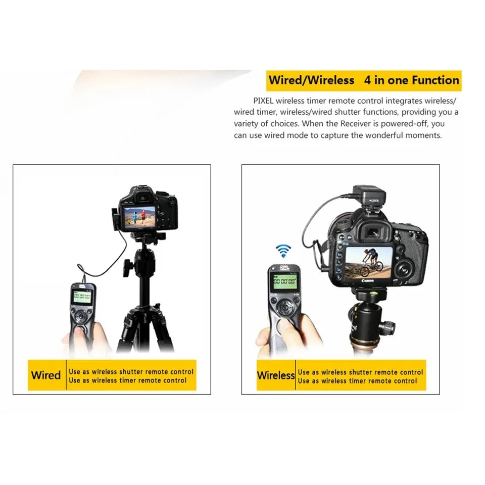 Cable de control remot sense fil Pixel TW-283 amb temporitzador i disparador (DC0 DC2 N3 E3 S1 S2) per a Canon Nikon Sony Panasonic