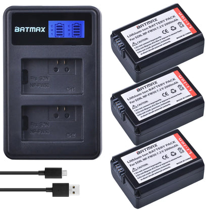 Batterie Batmax 2000mAh NP-FW50 NPFW50 + chargeur LCD double USB pour Sony NEX-7 NEX-5R NEX-F3 NEX-3D Alpha a5000 a6000 a7ii a7rii...