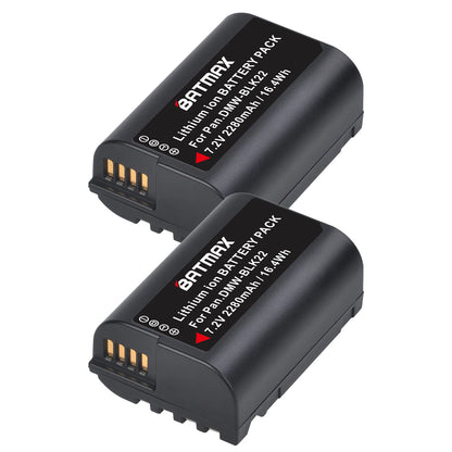 Batterie Batmax DMW-BLK22 BLK22 2280mAh + chargeur double pour Panasonic LUMIX DC-S5, DC-S5K, GH5 II, GH6, S5M2, S5M2X, GH5M2