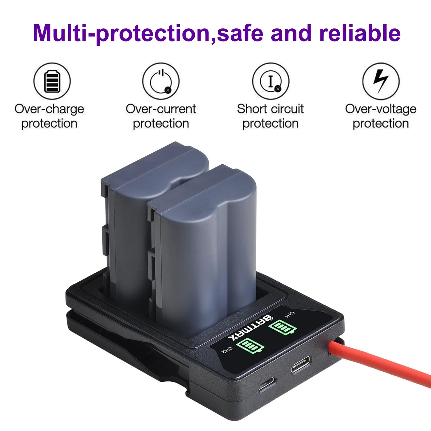 Batterie Batmax BP-511A BP-511 BP 511 511A BP511 BP511A avec double chargeur USB LED pour Canon EOS 40D 300D 5D 20D 30D 50D 10D D60 G6