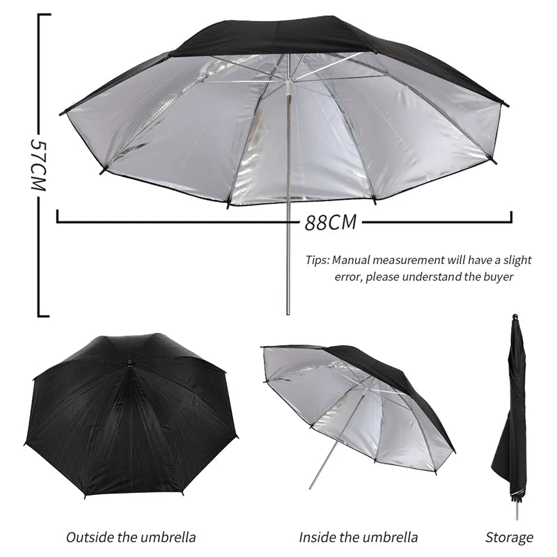 Parapluie réflecteur blanc, or, argent, noir sans support, pour studio photo, photographie, vidéo, 83cm, 4 pièces