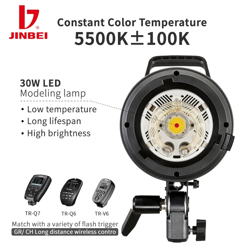 Flash Stroboscopique JINBEI MSN600pro professionnel de studio 600 W 1/8000 s haute vitesse Monture Bowens Système sans fil 2,4 G + Ampoule LED de modélisation 30 W