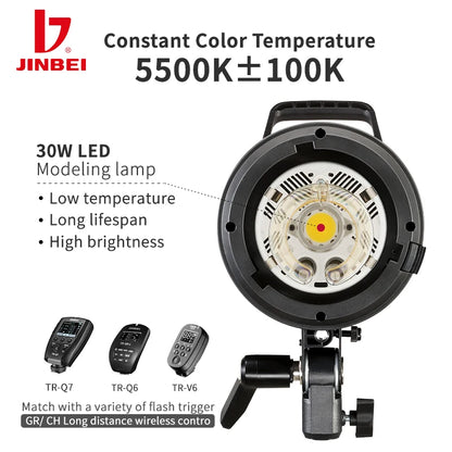 Flash Stroboscopique JINBEI MSN600pro professionnel de studio 600 W 1/8000 s haute vitesse Monture Bowens Système sans fil 2,4 G + Ampoule LED de modélisation 30 W