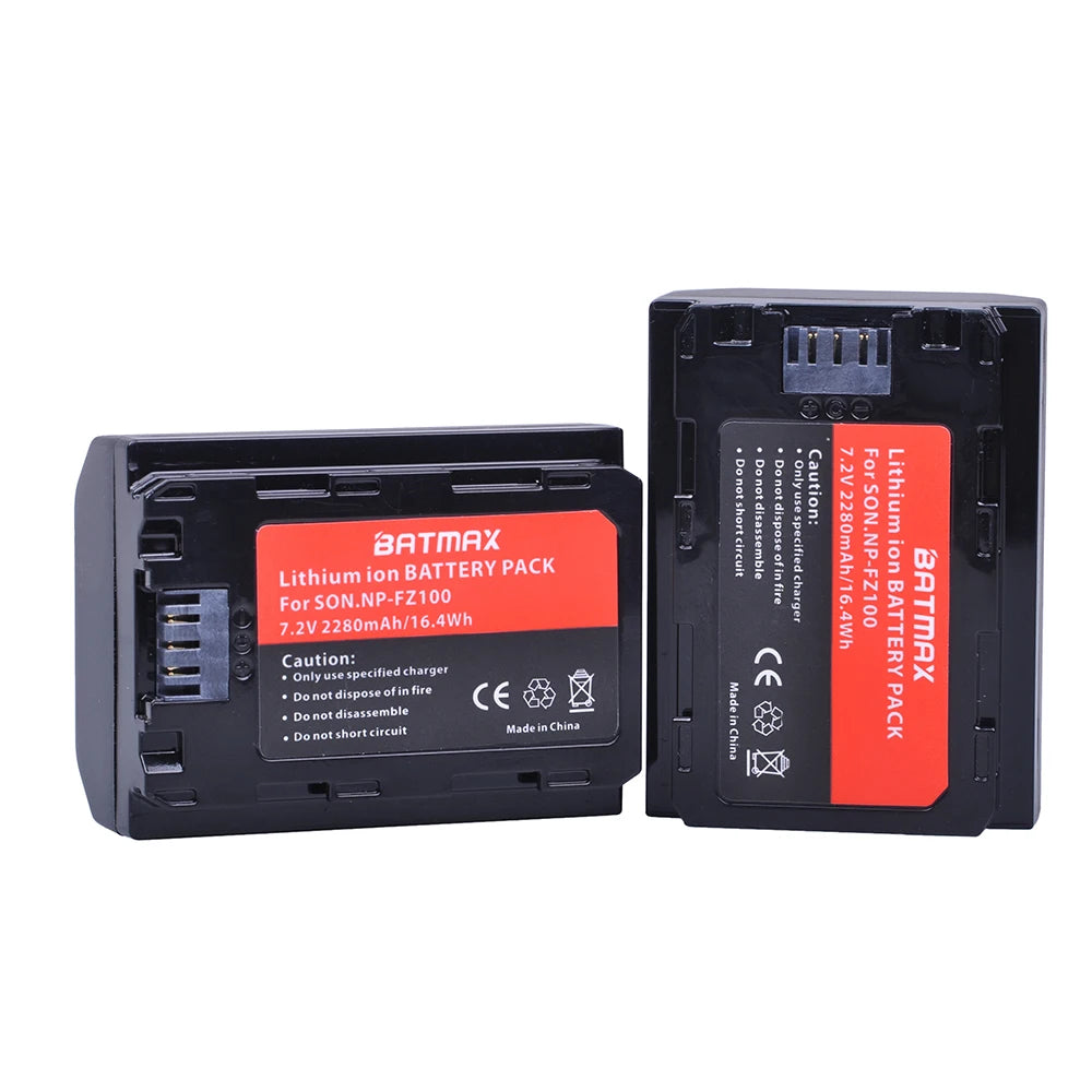 Batterie Batmax 2280mAh NP-FZ100 FZ100 + double chargeur LED USB pour Sony ZV-E1, Alpha A7III, A7R III, A9, A6600, a7 IV, a7R IV, A6700, A7M4...
