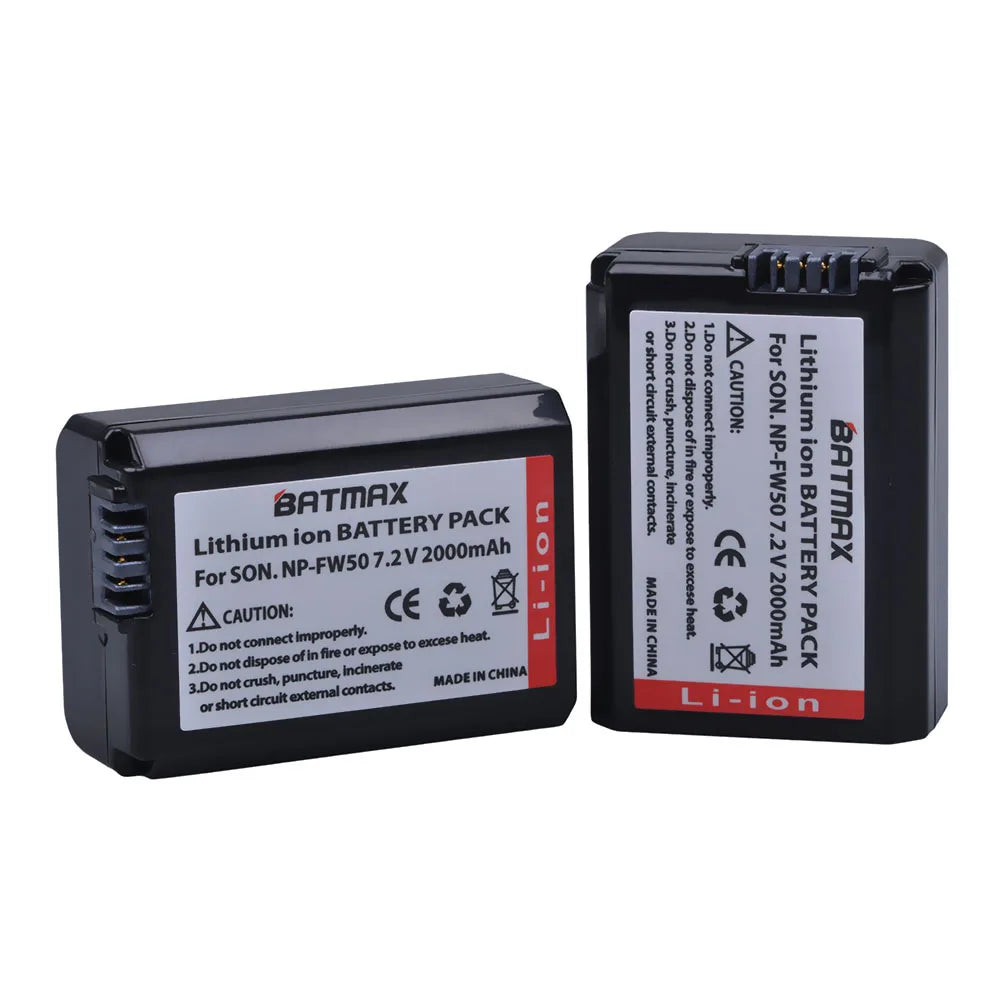 Batterie Batmax 2000mAh NP-FW50 NPFW50 + chargeur LCD double USB pour Sony NEX-7 NEX-5R NEX-F3 NEX-3D Alpha a5000 a6000 a7ii a7rii...