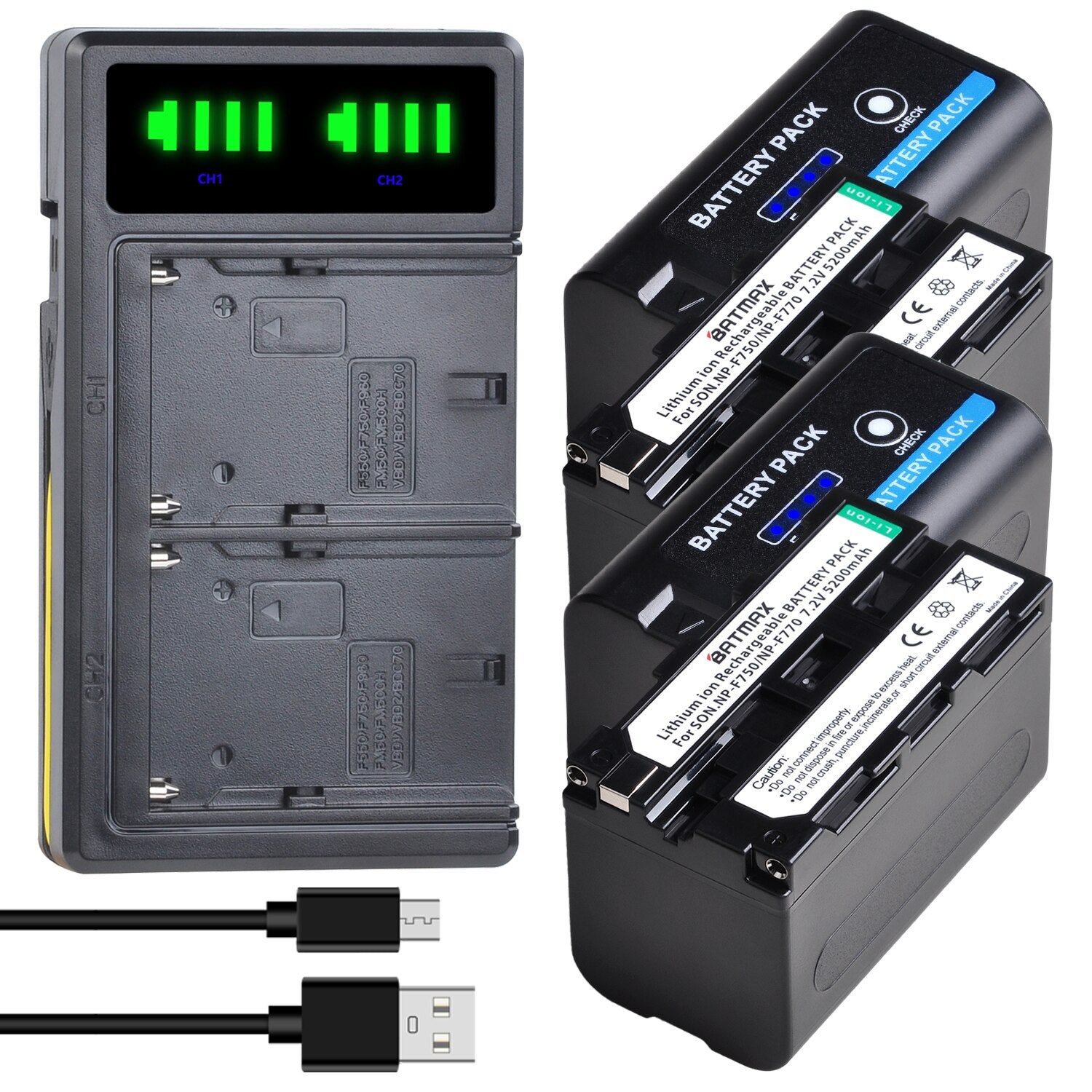 Batteries NP-F750 Batmax 4X 5200mAh pour sony NP F750 F730 F770 avec indicateur LED de puissance + chargeur double LCD pour Sony CCD-TRV215 CCD-TR917