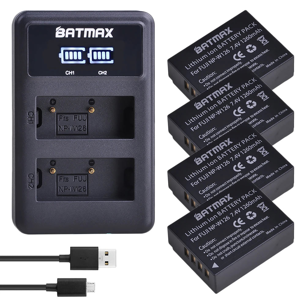Batterie Batmax 1260mAh NP-W126 NP W126 NP-W126S W126S + chargeur double pour Fuji X-Pro1 XPro1 X-T1 XT1,HS30EXR HS33EXR X PRO1