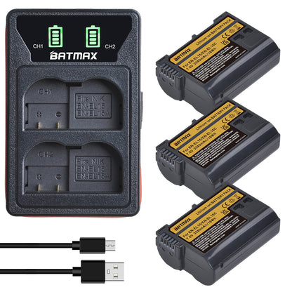 Batterie Batmax 2280mAh EN-EL15C+ chargeur double LED USB pour Nikon Z5,Z6,Z6 II,Z7,Z7II D600 D610 D600E D800 D810 D800E D850