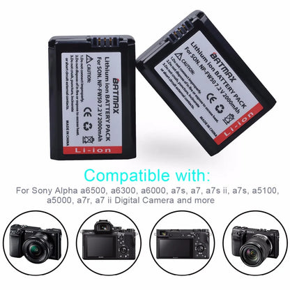 Batterie Batmax 2000mAh NP-FW50 NPFW50 + chargeur LCD double USB pour Sony NEX-7 NEX-5R NEX-F3 NEX-3D Alpha a5000 a6000 a7ii a7rii...