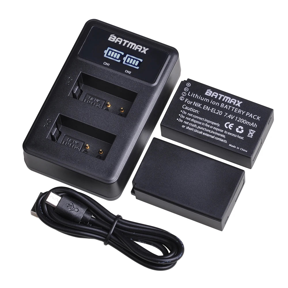 Batterie + chargeur Batmax EN-EL20 EN-EL20A EN EL20 EN EL20a + chargeur double LED USB pour Nikon Coolpix P1000, Nikon S1 J1, J2, J3 Nikon1 AW1