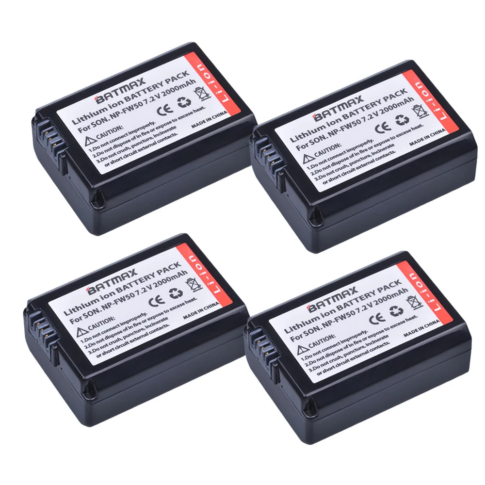 Batterie Batmax 2000mAh NP-FW50 NPFW50 + chargeur LCD double USB pour Sony NEX-7 NEX-5R NEX-F3 NEX-3D Alpha a5000 a6000 a7ii a7rii...
