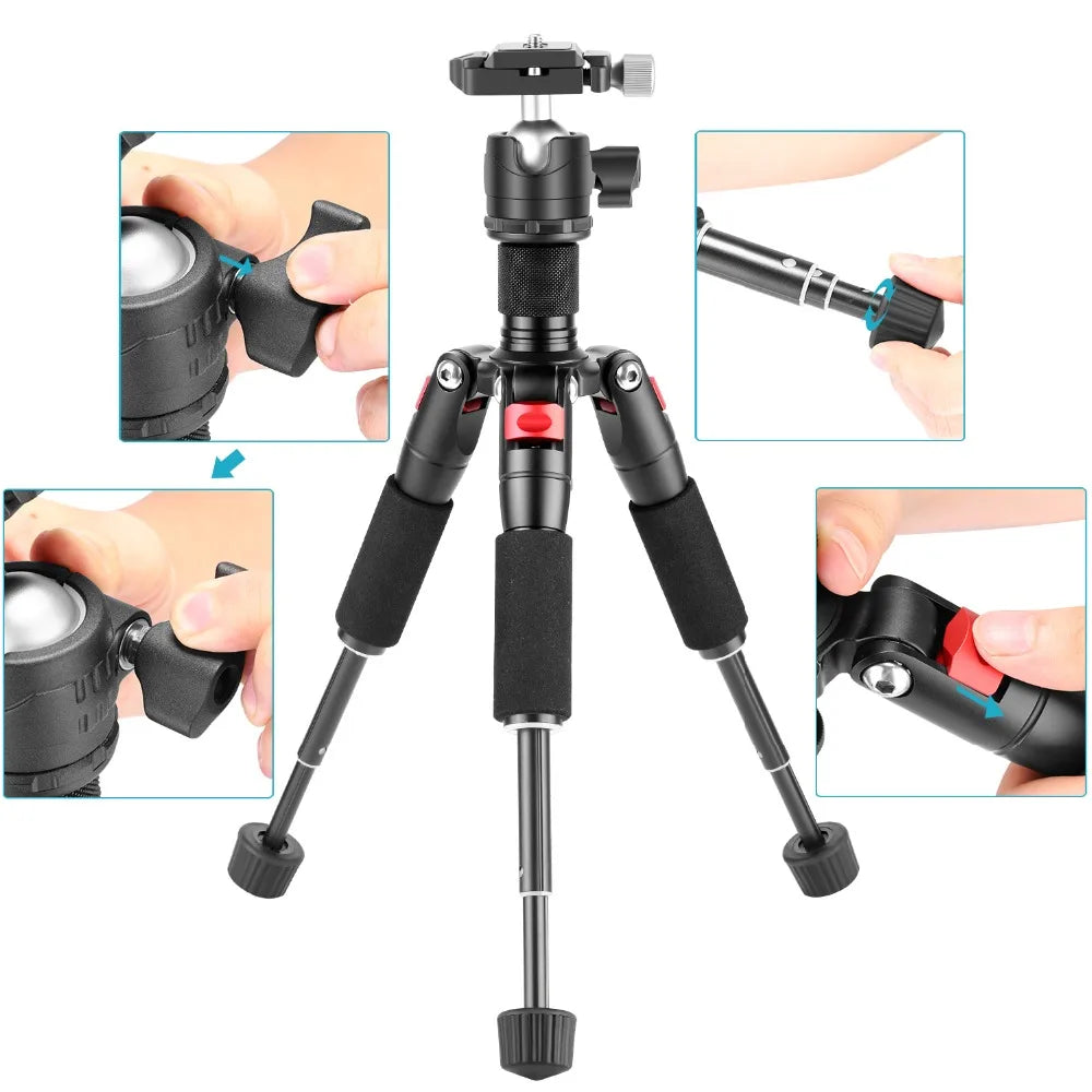 Trípode de càmera mini NEEWER TP-AAM521 de 50 cm amb capçal esfèric d'aliatge d'alumini de 360° i placa de fixació ràpida tipus Arca de 1/4"
