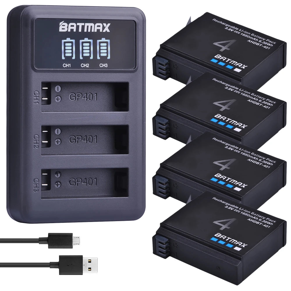 Batterie Batmax 1680mAh pour Gopro Hero 4 + chargeur 3-Slots