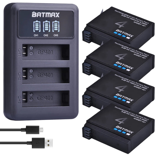 Batterie Batmax 1680mAh pour Gopro Hero 4 + chargeur 3-Slots