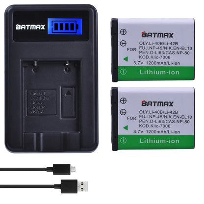 Batterie Batmax Li-40B NP-45 1200mAh + Chargeur pour Olympus Li 40B Li-42B pour FUJIFILM NP-45 NP-45S NP-45A 45B EN-EL10