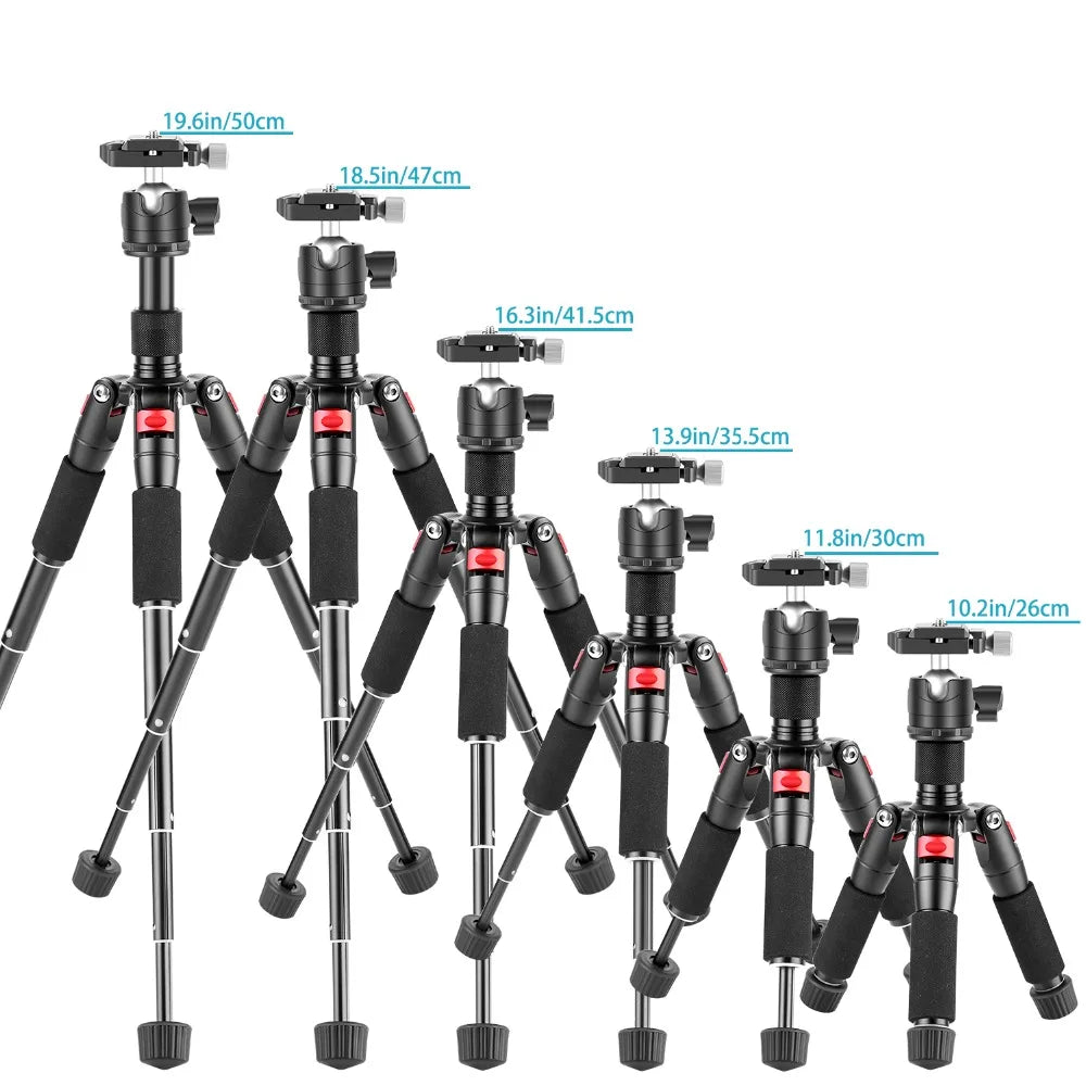 Trípode de càmera mini NEEWER TP-AAM521 de 50 cm amb capçal esfèric d'aliatge d'alumini de 360° i placa de fixació ràpida tipus Arca de 1/4"