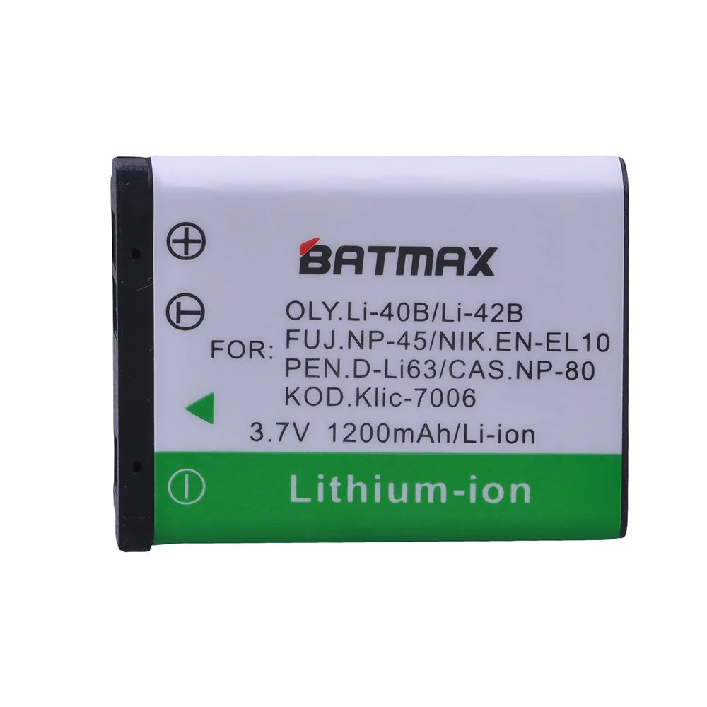 Batterie Batmax Li-40B NP-45 1200mAh + Chargeur pour Olympus Li 40B Li-42B pour FUJIFILM NP-45 NP-45S NP-45A 45B EN-EL10