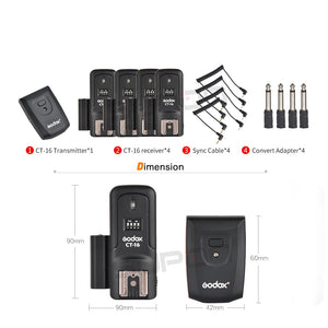Déclencheur émetteur + récepteur Godox CT-16 16 canaux sans fil Radio Flash pour Canon Nikon Pentax Studio Speedlite Flash