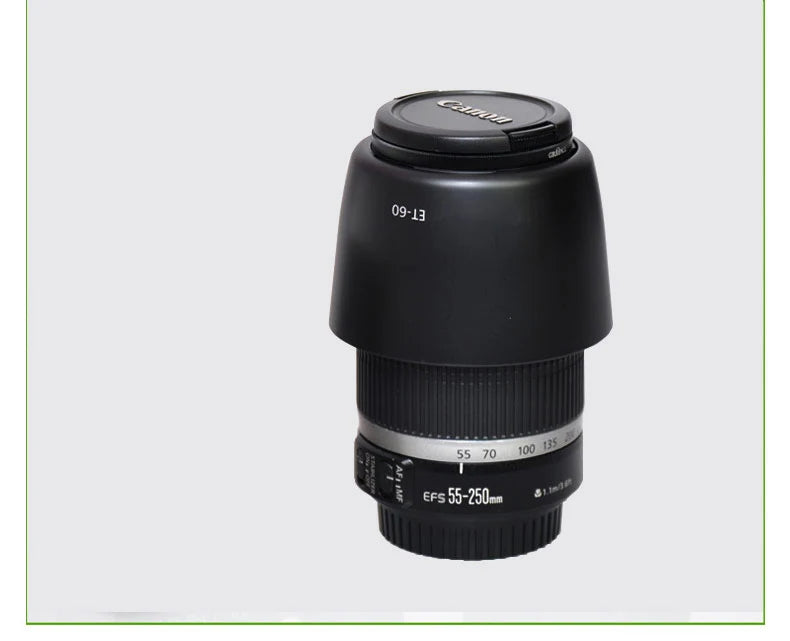 Pare-soleil ET-60 58mm et60 réversibles pour Canon EF-S 55-250mm f/4-5.6 IS II et EF 75-300mm f/4-5.6 III objectif USM