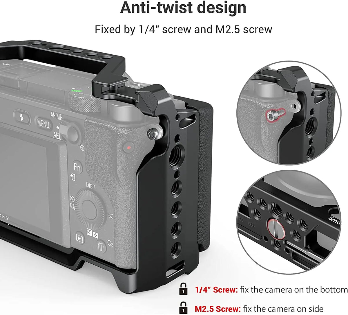 Cage SmallRig 3164 pour Sony A6100 / A6300/ A6400 - avec poignée en Silicone