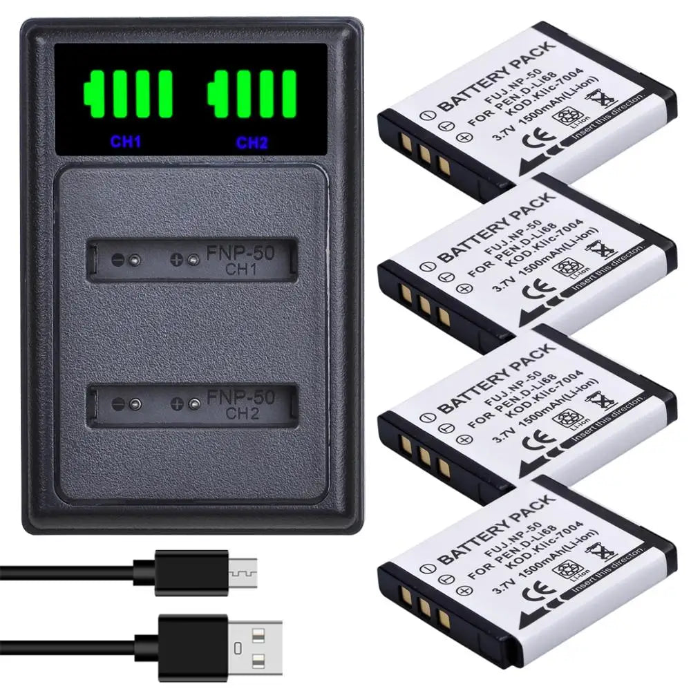 Batterie Batmax NP-50 NP50 + Chargeur Pour Nigit Vision Caméra pour FUJIFILM pour Pentax D-Li68 pour KODAK KLIC-7004