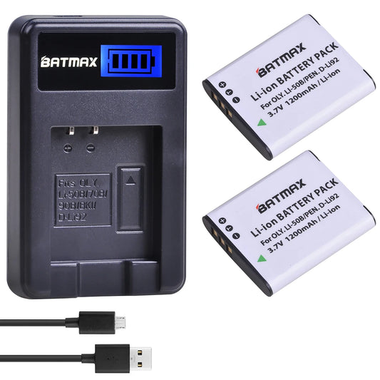 Batterie Batmax Li-50B Li 50B D-LI92 + chargeur pour Olympus SP 810 800UZ u6010 u6020 u9010 SZ14 SZ16 D755 u1010 SZ30 SZ20