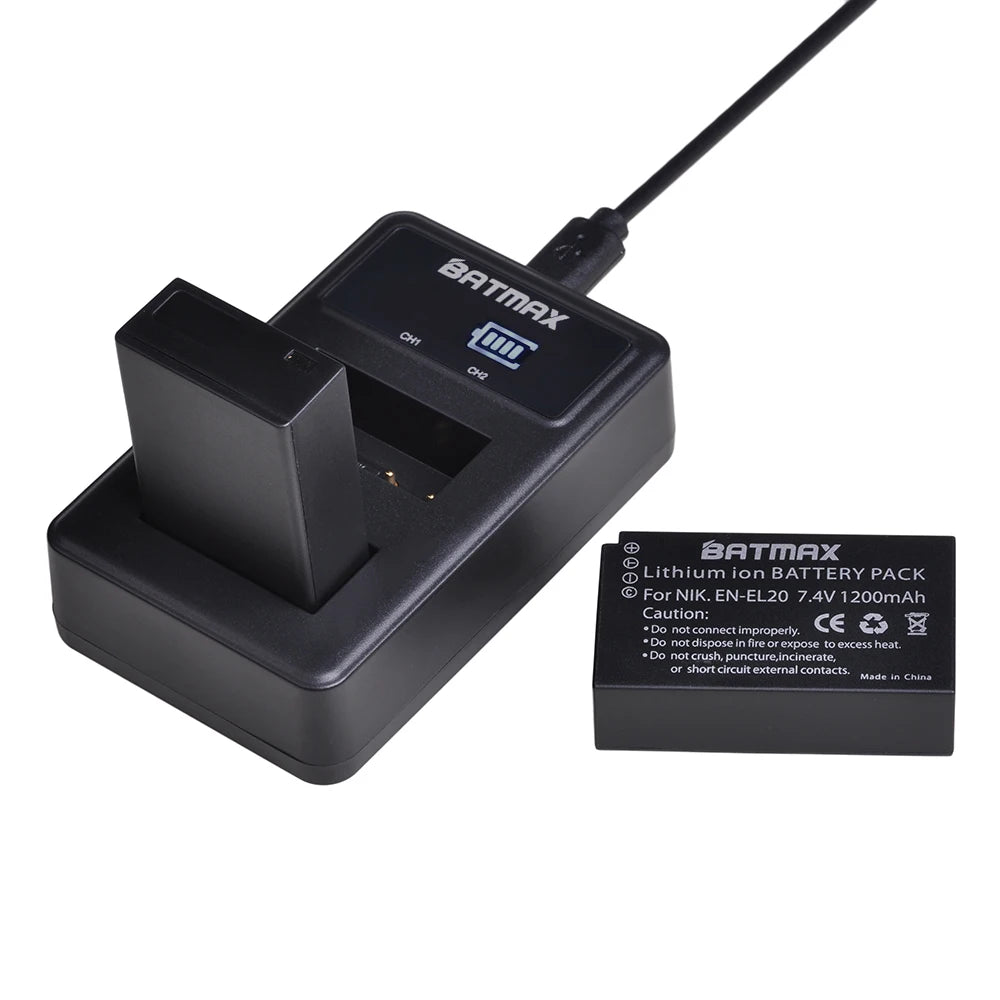 Batterie Batmax EN-EL20 EN-EL20A EN EL20 EN EL20a + chargeur double LED USB pour Nikon Coolpix P1000, Nikon S1 J1, J2, J3 Nikon1 AW1